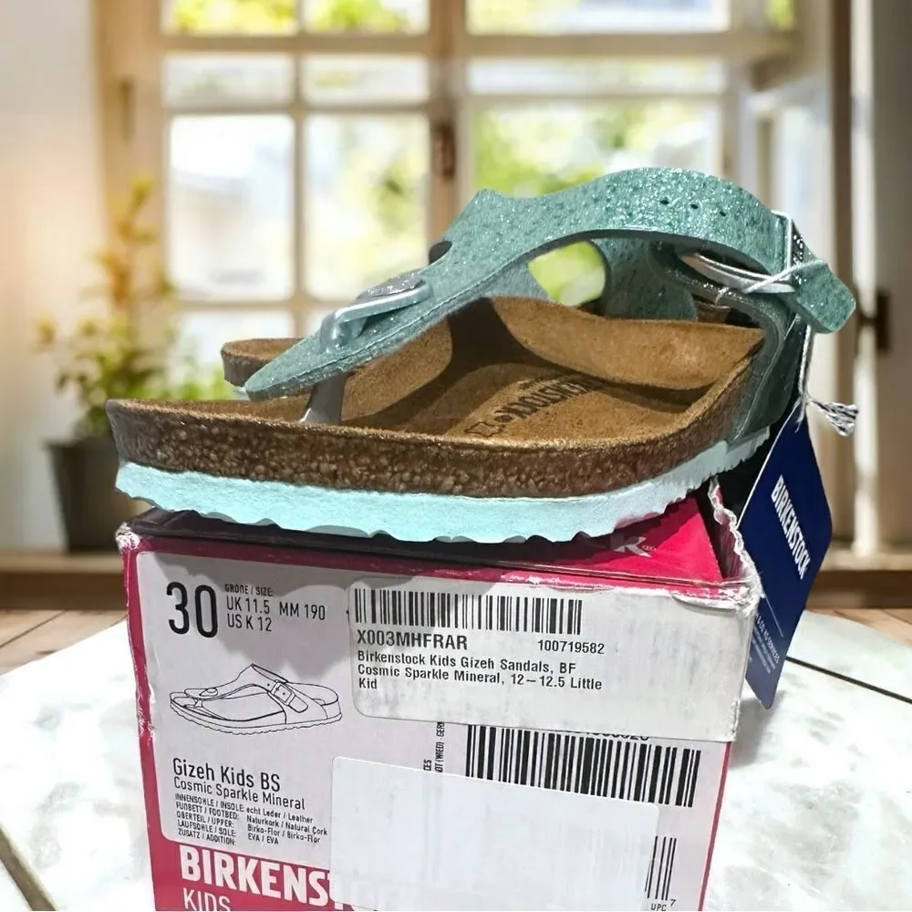 🔥 🆕 BIRKENSTOCK Girls Sandals Green Gizeh Cosmic Sparkle Size 30 US 12 - 12.5